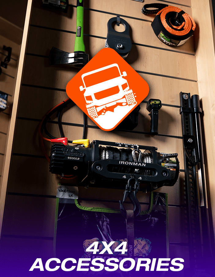4x4 accessories hanging from a shelf