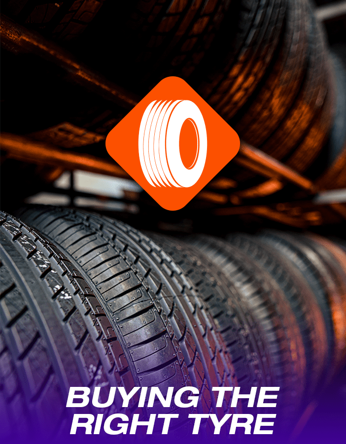 A tyre rack with the words: buying the right tyre