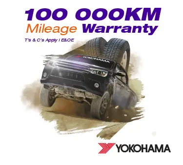 Yokohama Mileage warranty: A truck leaping into the air