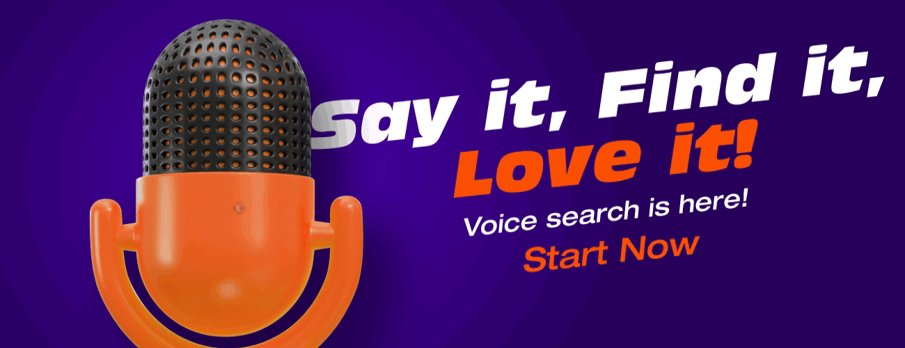 A microphone promoting voice search capabilities for the Tyres & More website