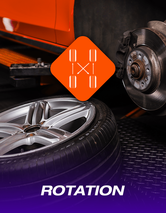 The tyre rotation process taking place.