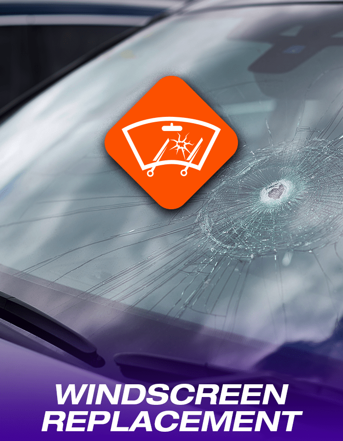 A broken windscreen in need of a windscreen replacement